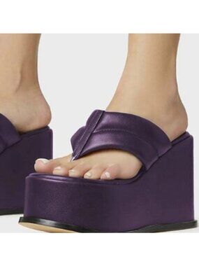 YDN Women Dressy Platform Mules Round Open Toe Slip On Sandals  Flip Flop Pueple
